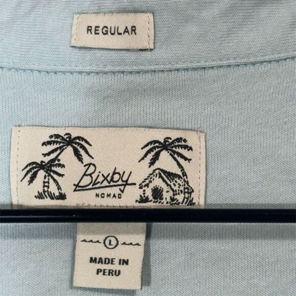 Bixby Nomad Men’s Polo Shirt L Blue Yellow Stripe 100 Cotton Made in Peru Preppy - Picture 4 of 5